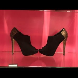 Boutique 9 black and gold suede peep toe platform